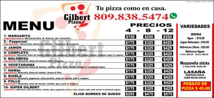 Gilbert Pizza menu
